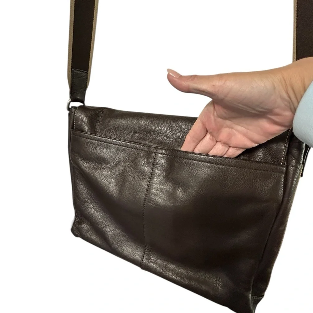 Coach Men's Heritage Web  Brown Leather Messenger Bag with Adjustable Strap